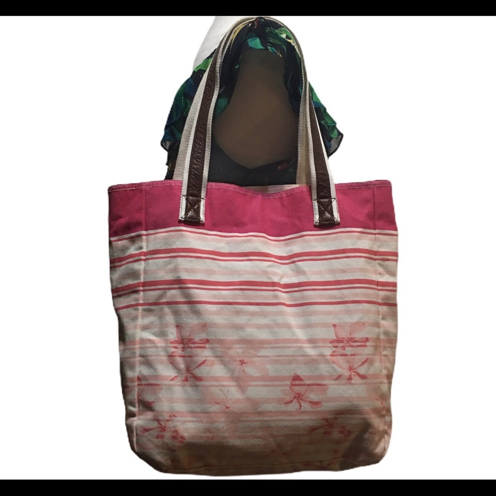 Aeropostale Floral Striped Tote White Pink. - Picture 2 of 8